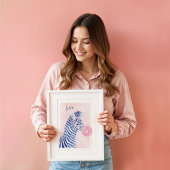Blauw Aquarel Zebra Dier Blaast Kauwgom Bel Poster