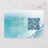 Blauw aquarel Zee en Zand RSVP met QR Code Informatiekaartje (Voorkant)