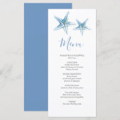 Blauw Aquarel Zeester Strand Bruiloft Menu Kaart (Voorkant / Achterkant)
