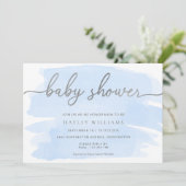 Blauw Aquarel Zilver Baby shower Kaart (Staand voorkant)
