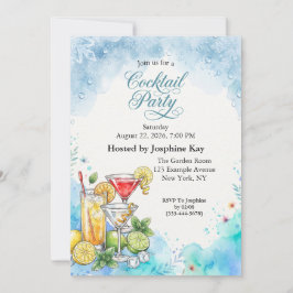Blauw Aquarel Zomer Cocktailparty Uitnodiging