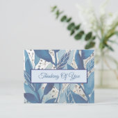 Blauw aquarelblad dat aan je denkt briefkaart (Staand voorkant)