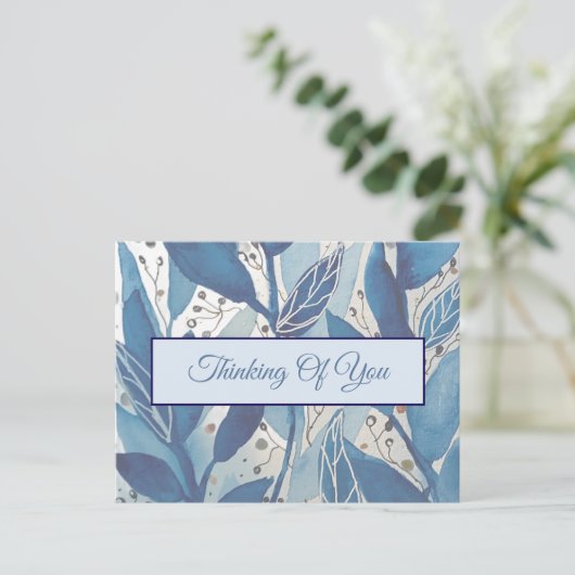 Blauw aquarelblad dat aan je denkt briefkaart (Staand voorkant)