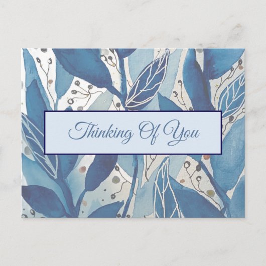 Blauw aquarelblad dat aan je denkt briefkaart (Voorkant)