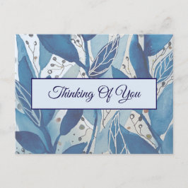 Blauw Aquarelblad Denk aan Jou Briefkaart