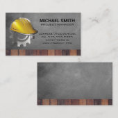 Blauw arbeiderslogo houten lederen achtergrond visitekaartje (Voorkant / Achterkant)