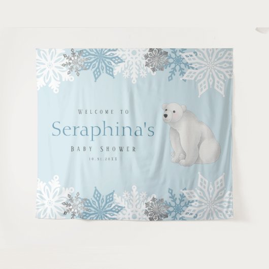 Blauw Arctic Polar Beer Baby shower achtergrond Wandkleed (Voorkant (horizontaal))