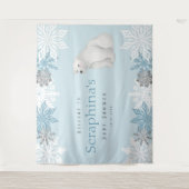 Blauw Arctic Polar Beer Baby shower achtergrond Wandkleed (Voorkant)
