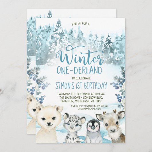 Blauw Arctisch Dier Winter Nederland Verjaardag Kaart (Voorkant / Achterkant)