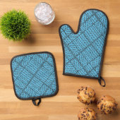 BLAUW ARGYLE GEBREIDE Oven Mitt & Pothouder Set (Top down)