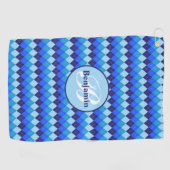 Blauw Argyle, Marineblauw, Hemelblauw, Lichtblauw Golfhanddoek (Horizontaal)