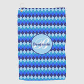 Blauw Argyle, Marineblauw, Hemelblauw, Lichtblauw Golfhanddoek (Voorkant)