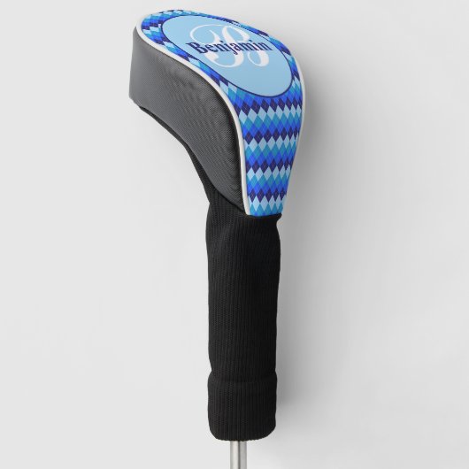 Blauw Argyle, Marineblauw, Hemelblauw, Lichtblauw  Golfheadcover (Schuin)