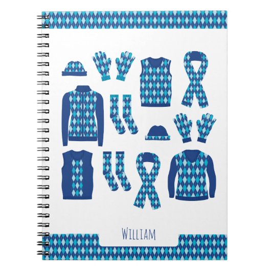 Blauw Argyle Patroon Items Foto Notitieboek (Voorkant)