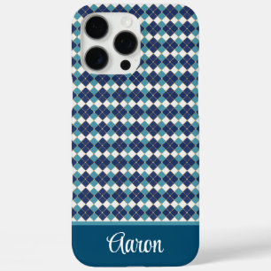 Blauw Argyle Personaliseren iPhone 16 Pro Max Hoesje