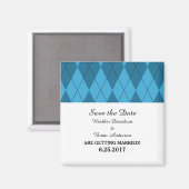 Blauw Argyle Save the Date-magneet Magneet (Voorkant / Achterkant)