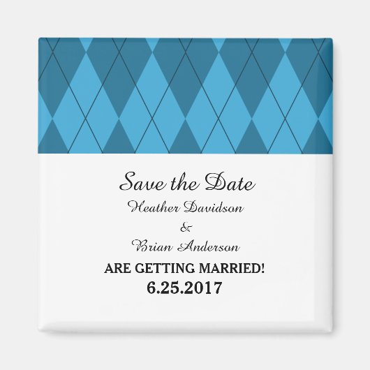Blauw Argyle Save the Date-magneet Magneet (Voorkant)