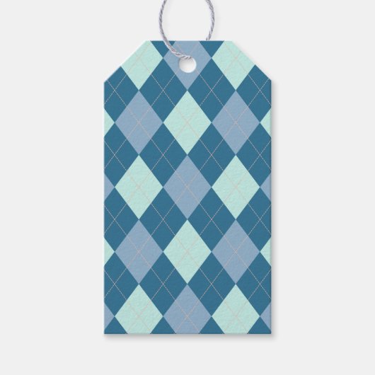 Blauw Argyle Vintage Patroon Cadeaulabel (Voorkant)