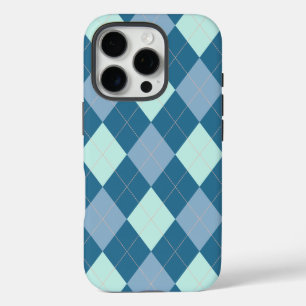 Blauw Argyle Vintage Patroon iPhone 16 Pro Hoesje