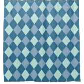 Blauw Argyle Vintage Patroon Douchegordijn (Voorkant)