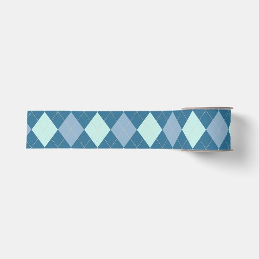 Blauw Argyle Vintage Patroon Grosgrain Lint (Voorkant)