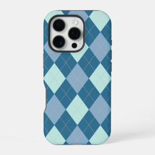 Blauw Argyle Vintage Patroon iPhone 16 Pro Hoesje
