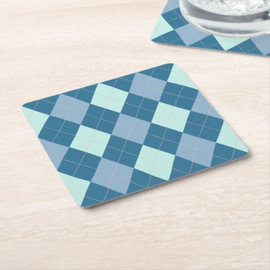 Blauw Argyle Vintage Patroon Kartonnen Onderzetters (Schuin)