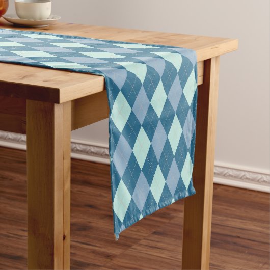 Blauw Argyle Vintage Patroon Korte Tafelloper (Voorbeeld)