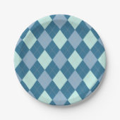 Blauw Argyle Vintage Patroon Papieren Bordje (Voorkant)