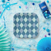 Blauw Argyle Vintage Patroon Papieren Bordje (Feest)