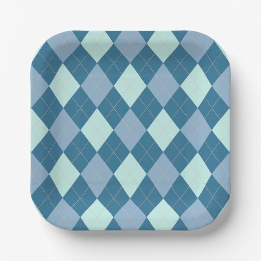 Blauw Argyle Vintage Patroon Papieren Bordje (Voorkant)