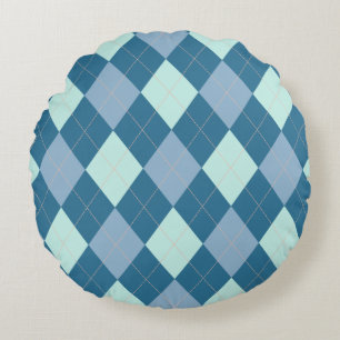 Blauw Argyle Vintage Patroon Rond Kussen