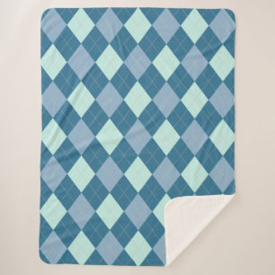 Blauw Argyle Vintage Patroon Sherpa Deken