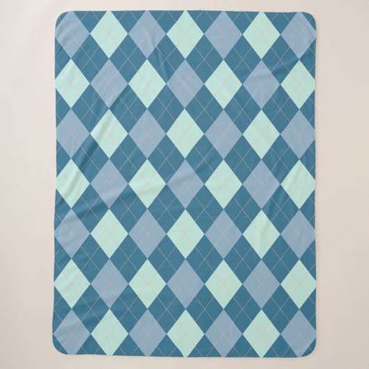 Blauw Argyle Vintage Patroon Sherpa Deken (Voorkant)