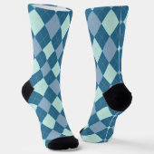 Blauw Argyle Vintage Patroon Sokken (Gebogen)