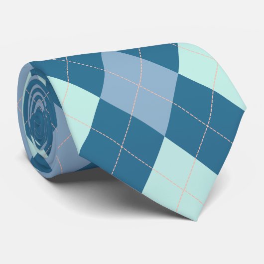 Blauw Argyle Vintage Patroon Stropdas (Opgerold)