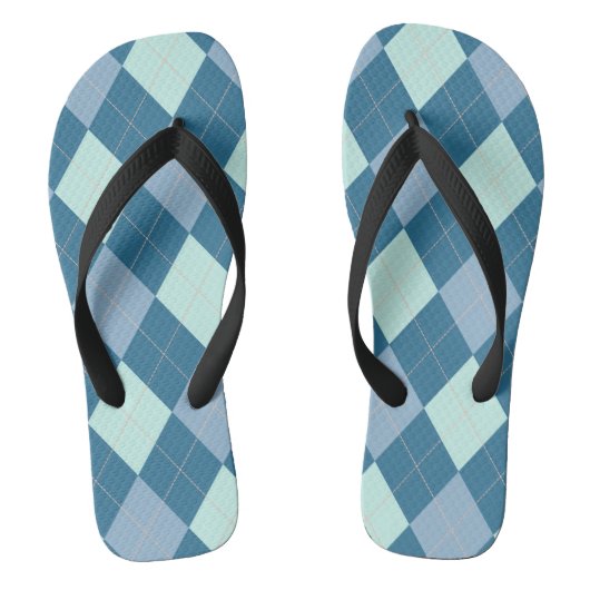 Blauw Argyle Vintage Patroon Teenslippers (Voetbed)