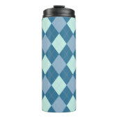 Blauw Argyle Vintage Patroon Thermosbeker (Voorkant)
