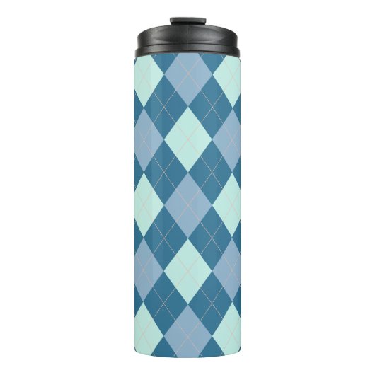 Blauw Argyle Vintage Patroon Thermosbeker (Voorkant)