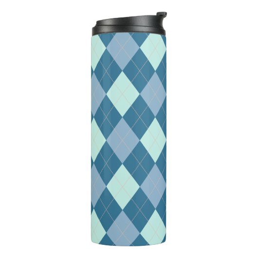 Blauw Argyle Vintage Patroon Thermosbeker (Gedraaid links)