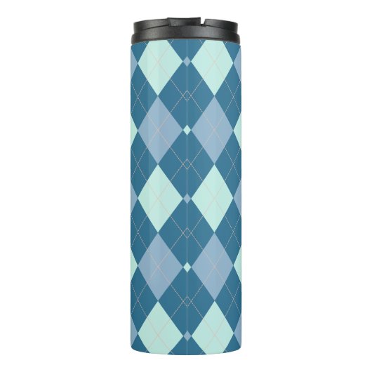 Blauw Argyle Vintage Patroon Thermosbeker (Achterkant)