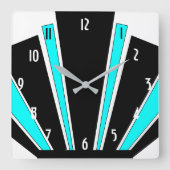 Blauw Art Deco Design Vierkante Klok (Voorkant)