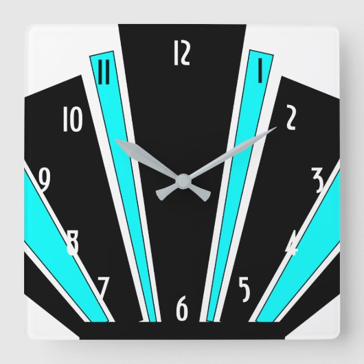 Blauw Art Deco Design Vierkante Klok (Voorkant)