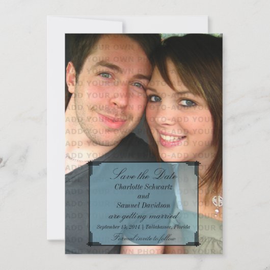 Blauw Art Deco kader Save the Date uitnodiging (Voorkant)