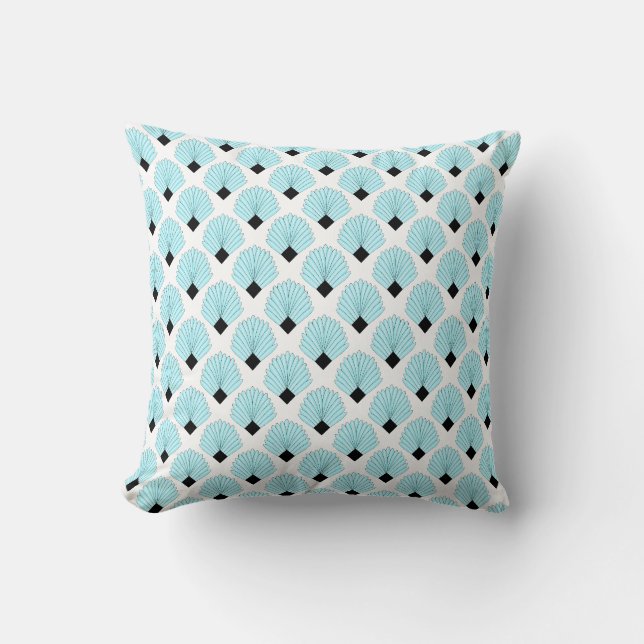 Blauw Art Deco-ontwerp Kussen (Voorkant)