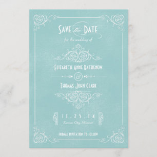  blauw art Deco sparen de Datum Save The Date