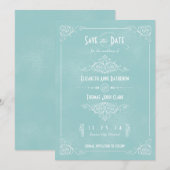 blauw art Deco sparen de Datum Save The Date (Voorkant / Achterkant)