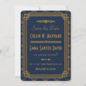 Blauw Art Deco Trouwen Save The Date (Voorkant)