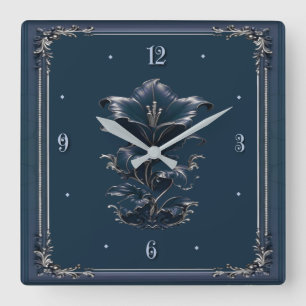 Blauw Art Deco Vierkante Klok