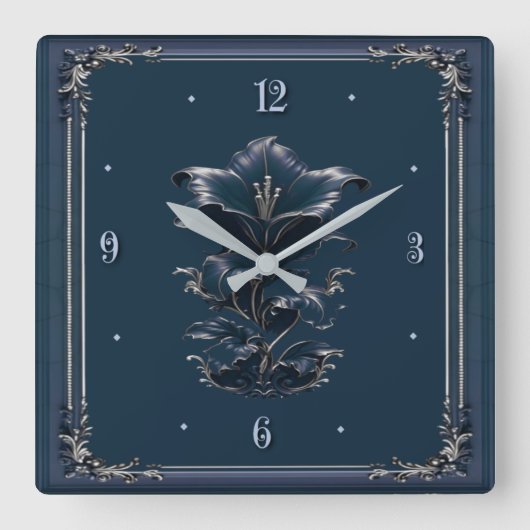 Blauw Art Deco Vierkante Klok (Voorkant)